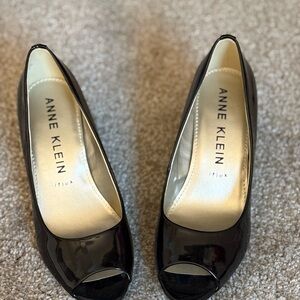 Anne Klein Glossy Black Peep Toe Heels